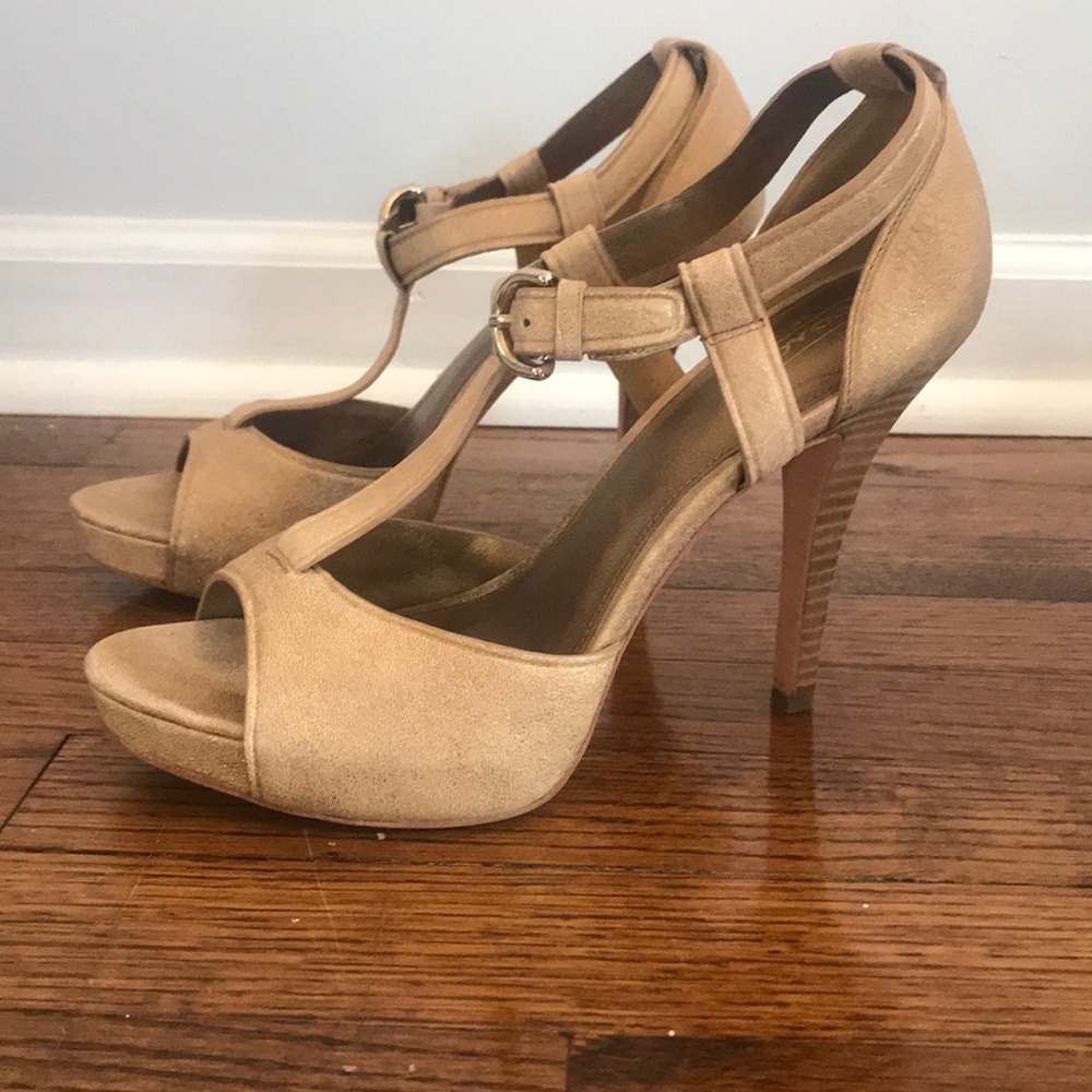 Coach gold platform heels